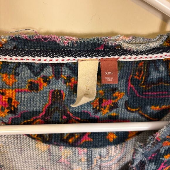 Pilcro Anthropologie Blue with Orange & Pink Patterned V Neck Long Sleeve XXS - Picture 4 of 5